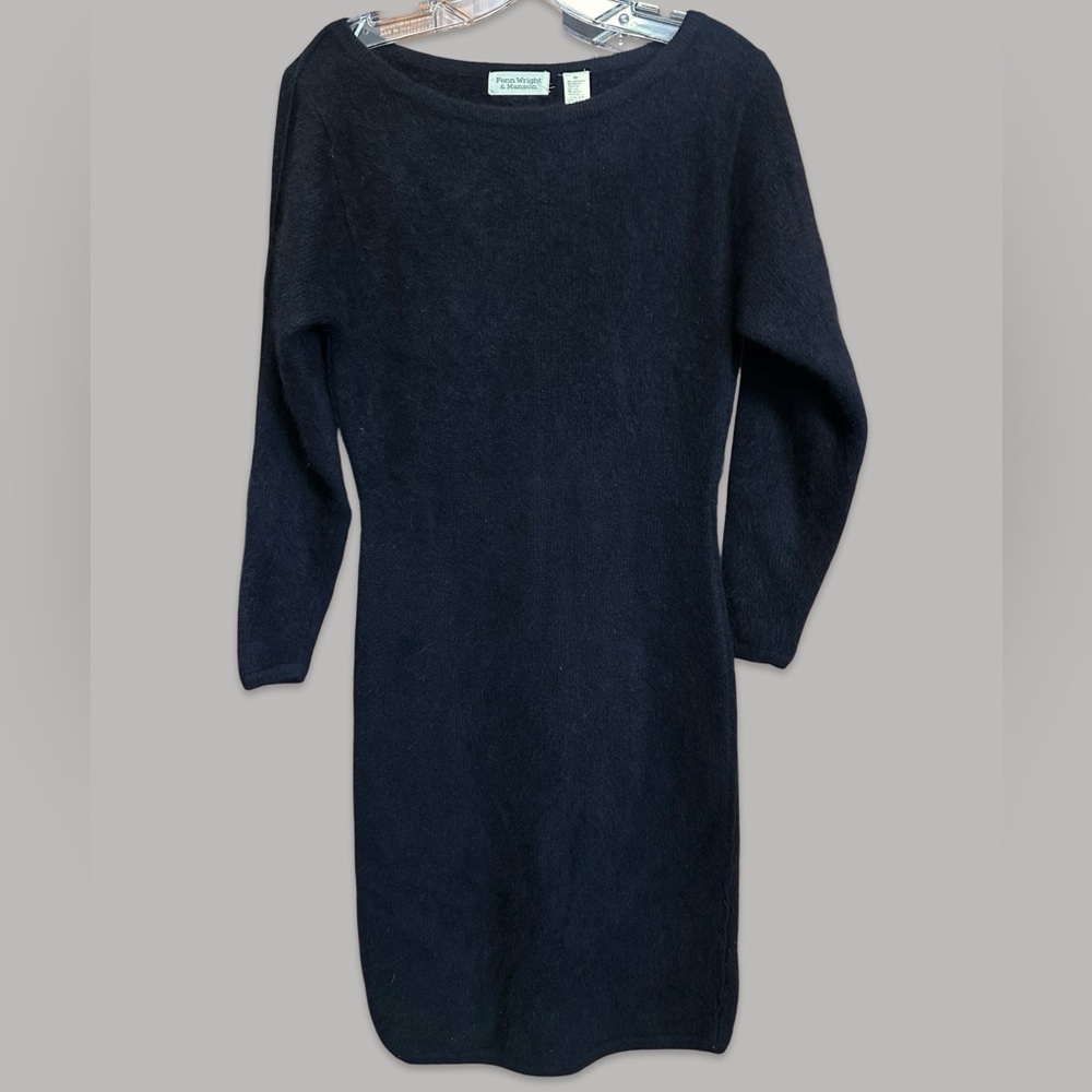 Vintage 1980s Fenn Wright Manson Black Wool Angora Knit Sweater Dress MED